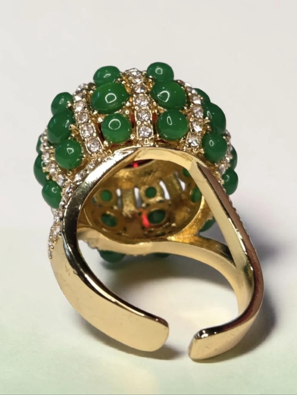 Exquisite 18k Gold Plated Byzantine Royal Emerald Ruby Glass Cabochon Ring